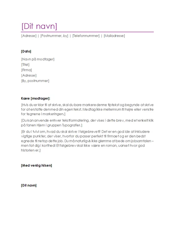 CV-følgebrev (violet)