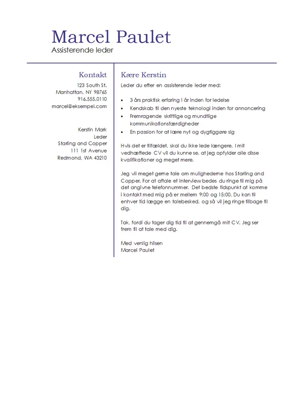 Grundlæggende følgebrev til ledelse