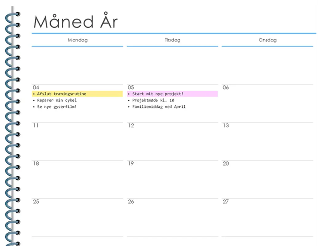 Personlig månedskalender modern simple