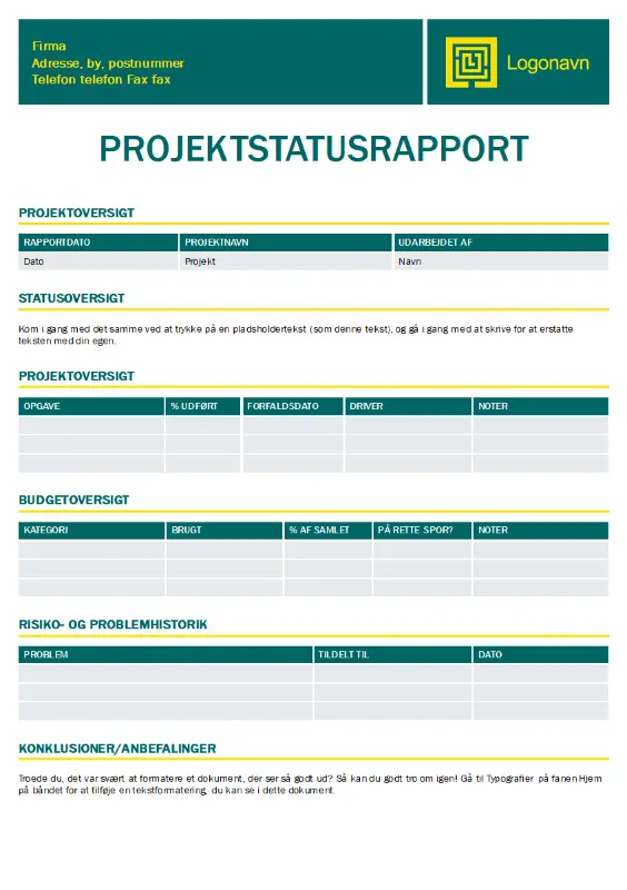 Statusrapport for projekt green modern simple
