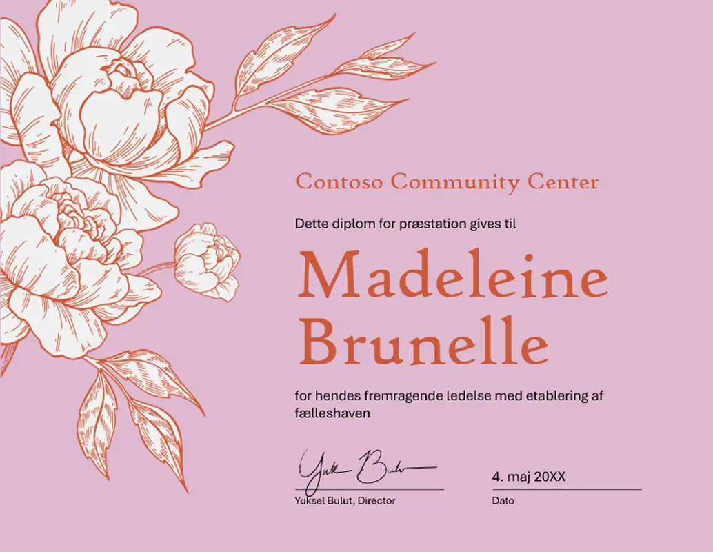 Certifikat for fuldførelse med blomsterdesign vintage-botanical