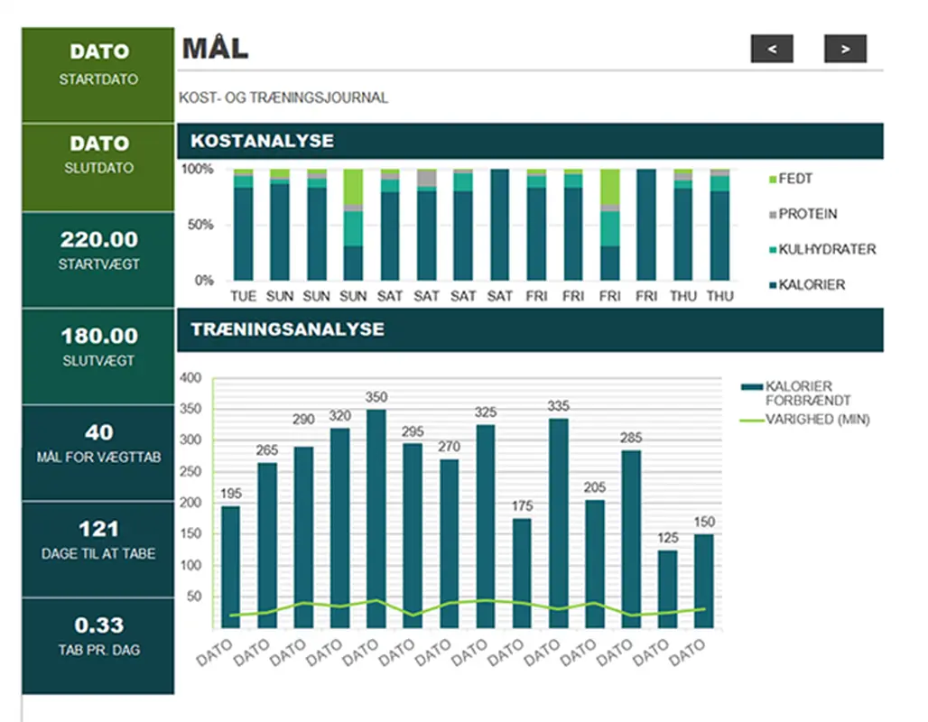 Kost- og træningsjournal modern simple