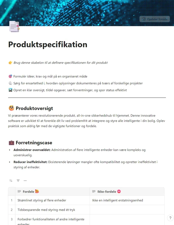 Produktspecifikation