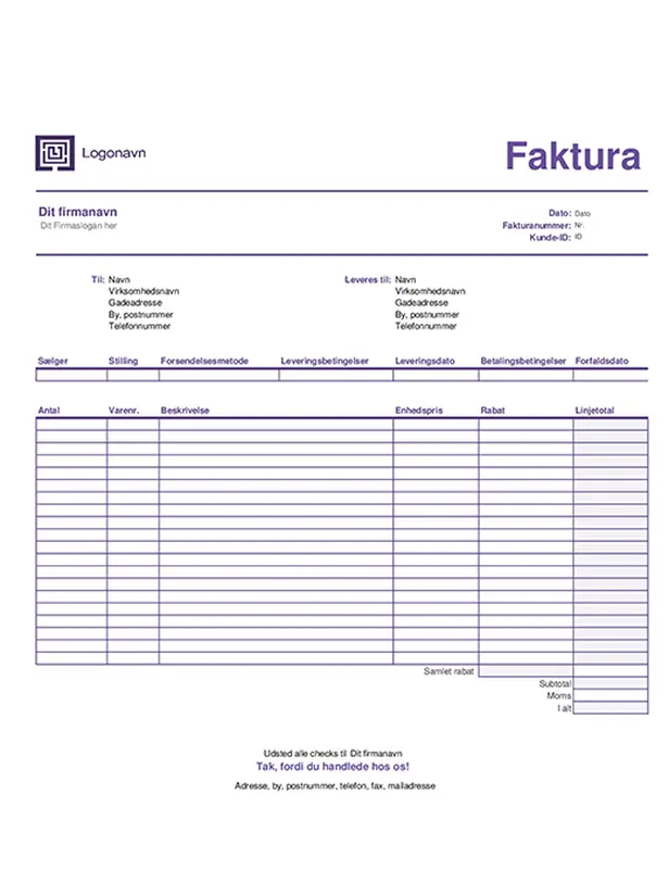 Salgsfaktura (enkelt motiv med linjer) modern-simple