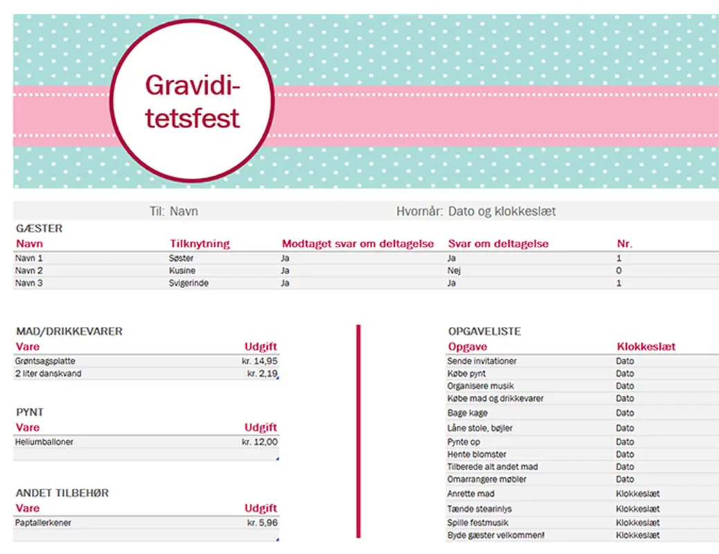 Plan for familieforøgelsesfest