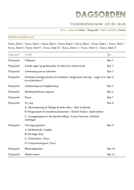 Dagsorden for forældrerådsmøde modern simple