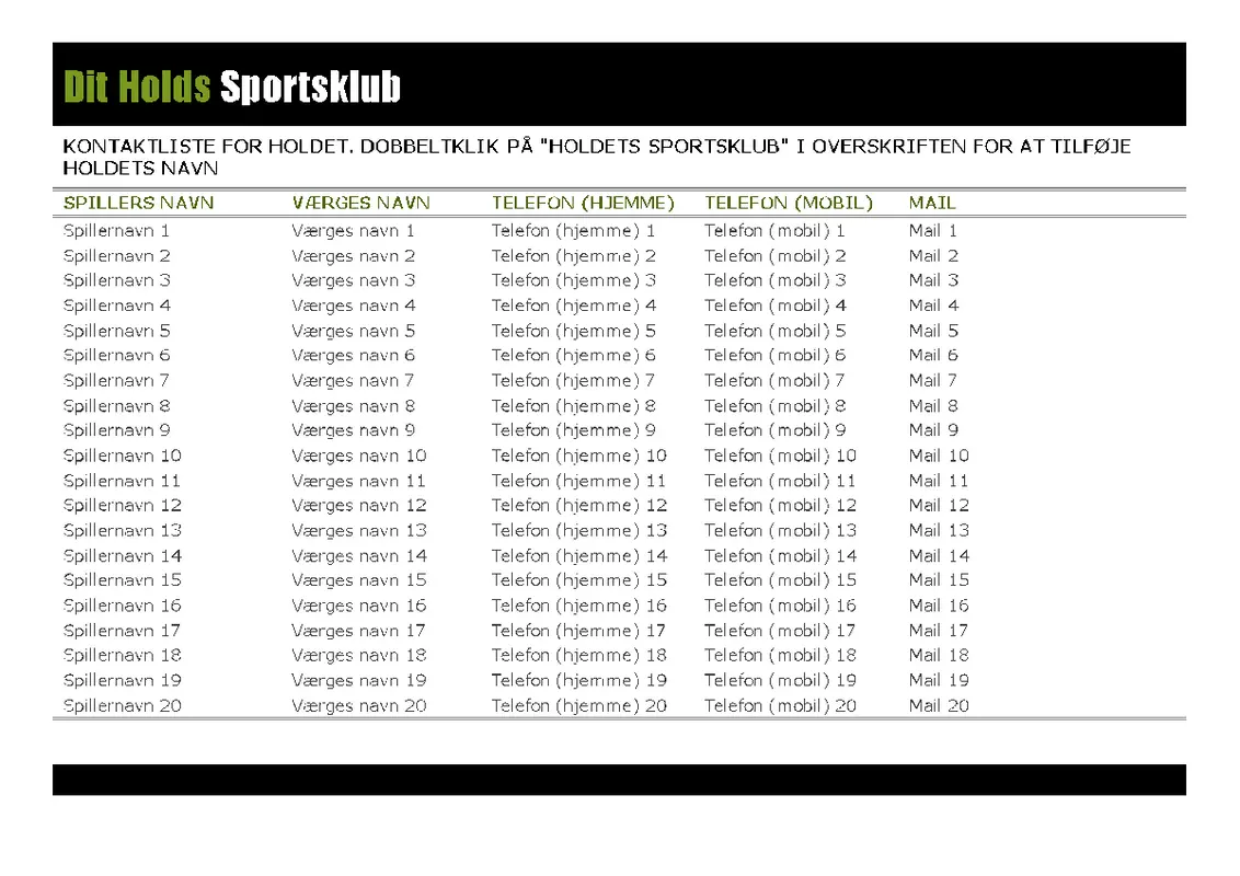 Kontaktliste for ungdomssportsgrene