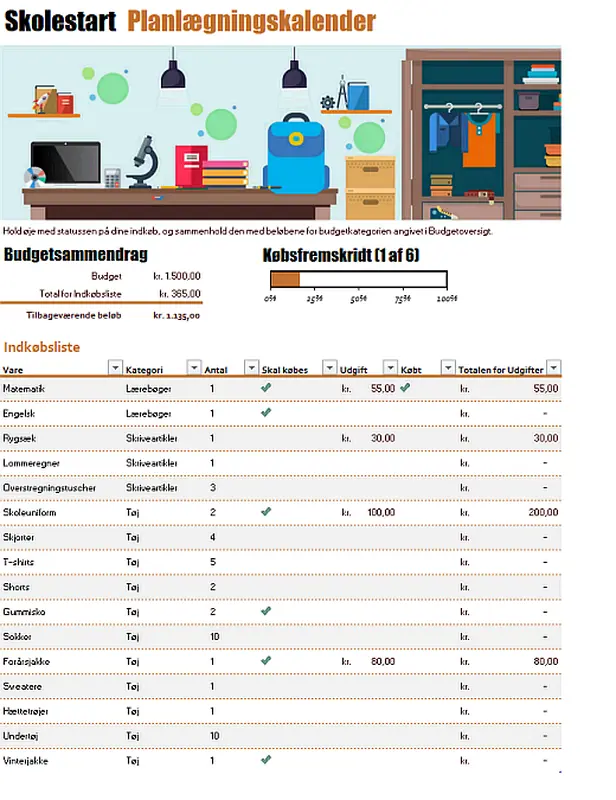 Planlægningskalender for Skolestart