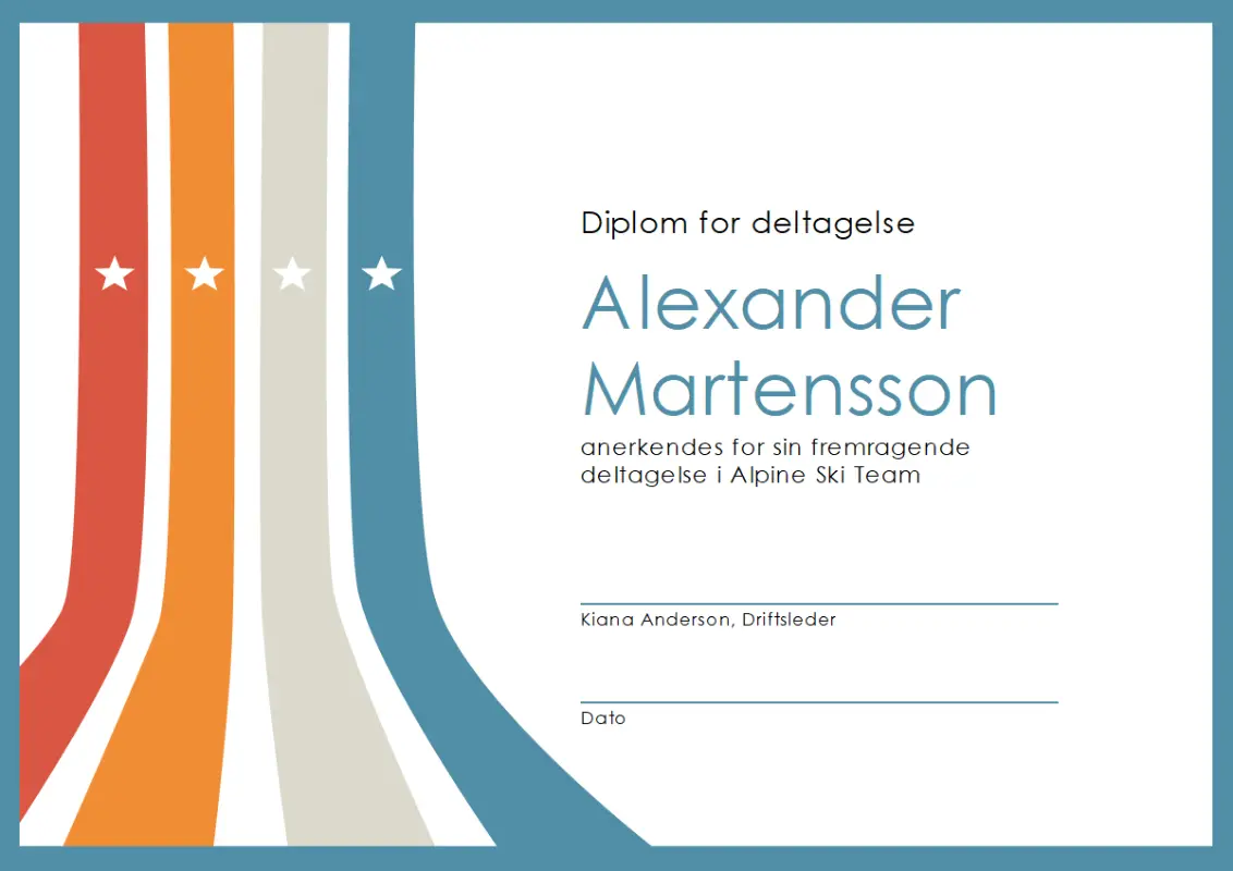 Diplom for deltagelse blue modern-simple