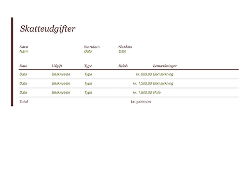 Journal over skatteudgifter modern-simple