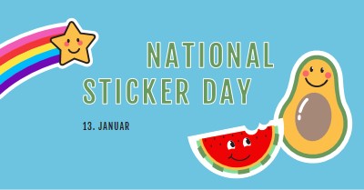 Happy National Sticker Day blue whimsical-color-block
