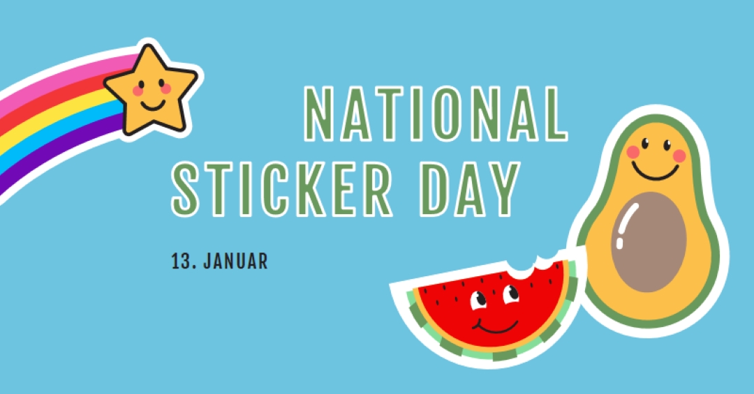 Happy National Sticker Day blue whimsical-color-block