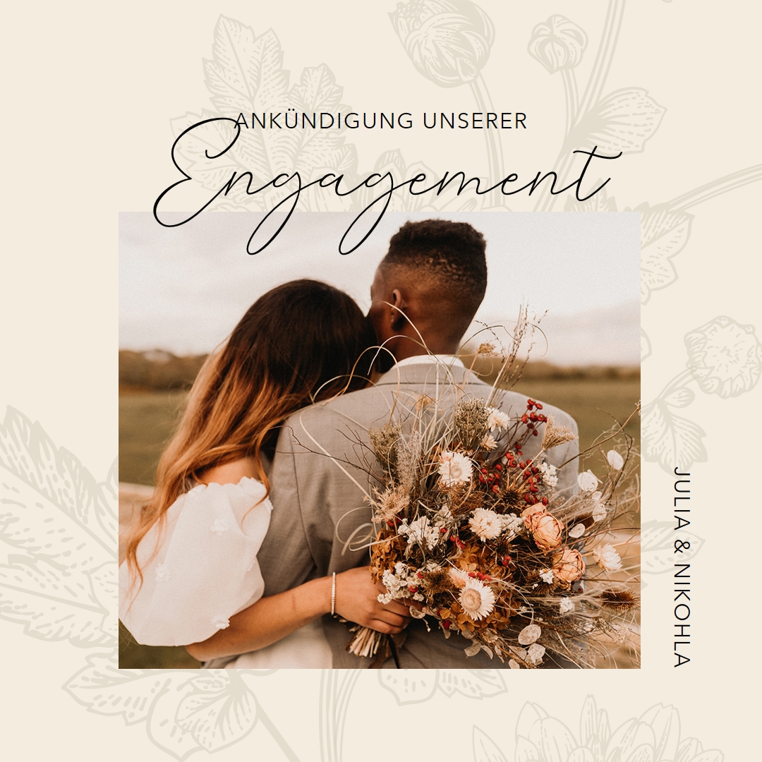 Ankündigung des Engagements white vintage-botanical