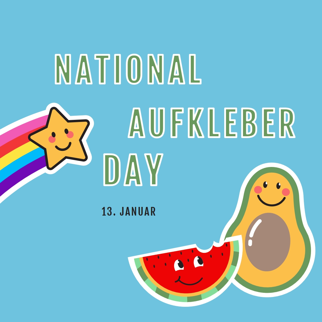 Happy National Sticker Day blue whimsical-color-block