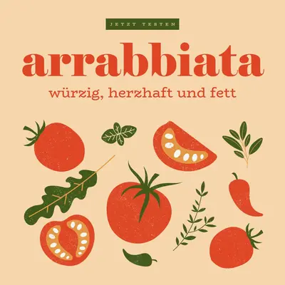 Würzig, herzhaft und fett red whimsical,bold,graphics