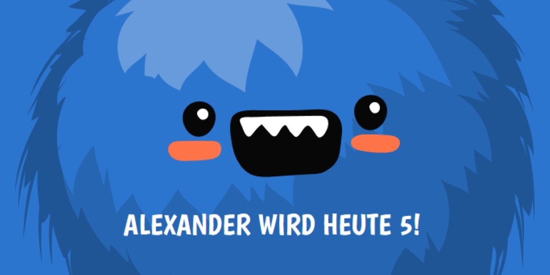 Kleines Monster wird fünf blue whimsical-color-block
