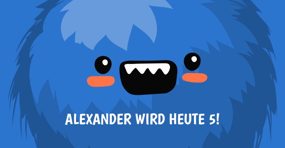 Kleines Monster wird fünf blue whimsical-color-block