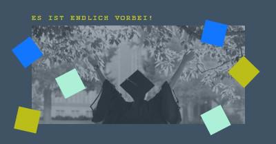 Es ist endlich vorbei! blue modern-simple