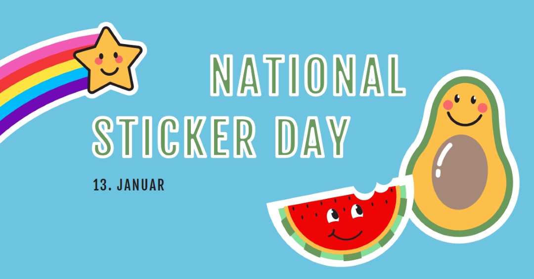 Happy National Sticker Day blue whimsical-color-block