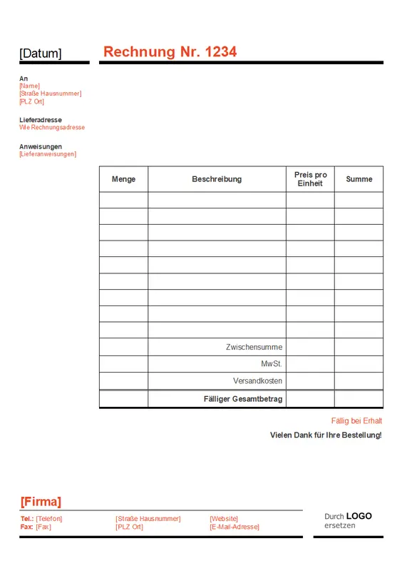 Firmenrechnung (Rot und Schwarz) modern-simple