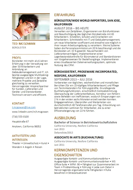 Büroleiter-Lebenslauf