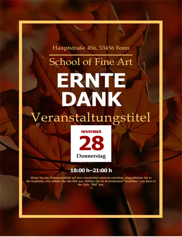 Erntedankfest-Handzettel mit Herbstlaub