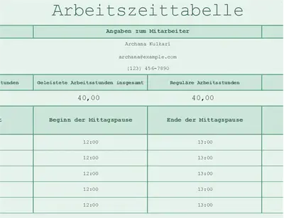Arbeitszeittabelle (Arbeitsblatt) modern simple