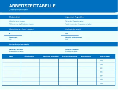 Elementare Arbeitszeittabelle modern simple