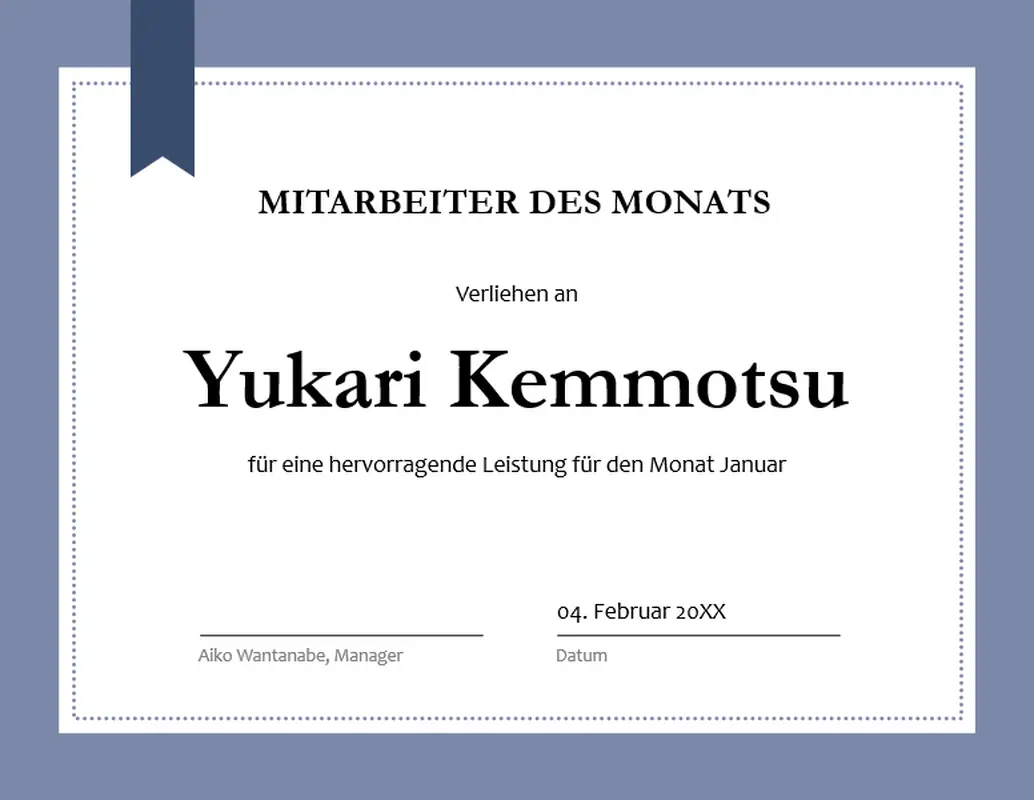 Zertifikat für den Mitarbeiter des Monats modern-simple