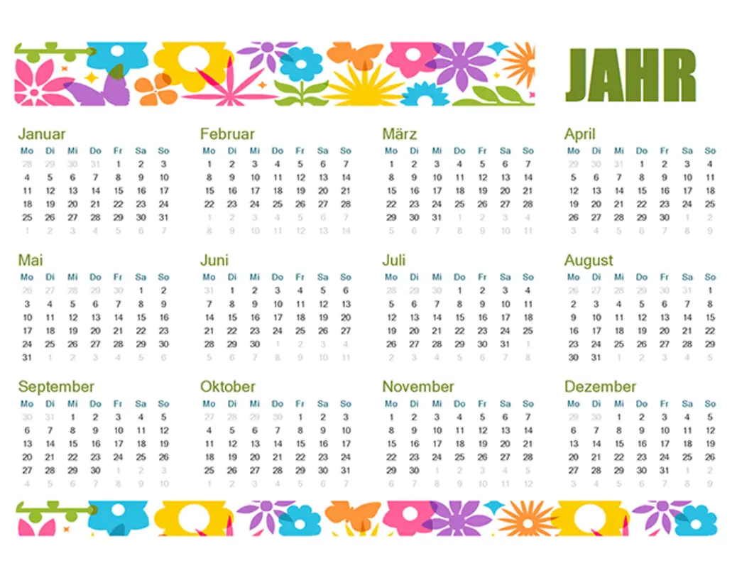 Verspielter Kalender für jedes Jahr green modern-bold