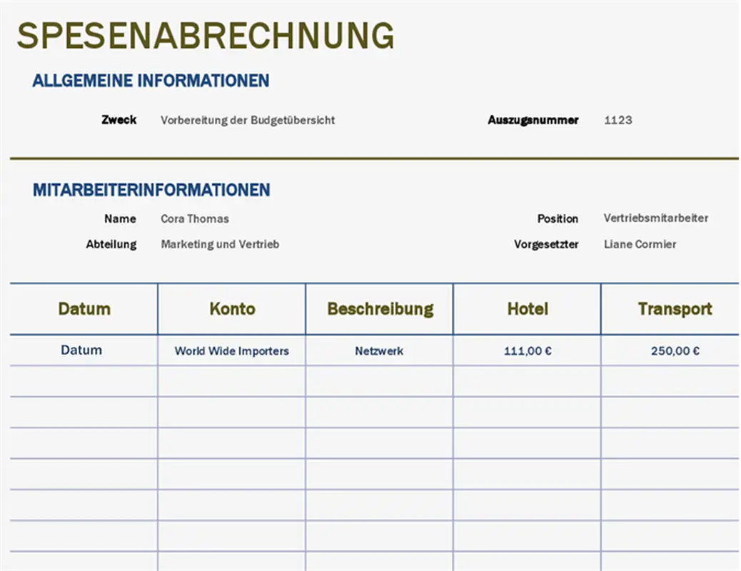 Grundlegende Spesenabrechnung modern simple