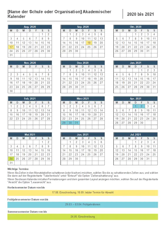 Akademischer Jahreskalender modern-simple
