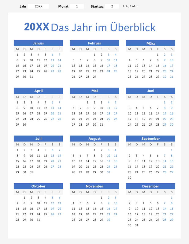 Kalender „Ein Jahr im Überblick“ (Hochformat) blue modern-simple