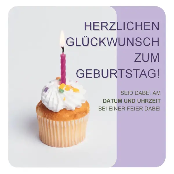 Geburtstagseinladungshandzettel (mit Cupcake) purple modern-simple