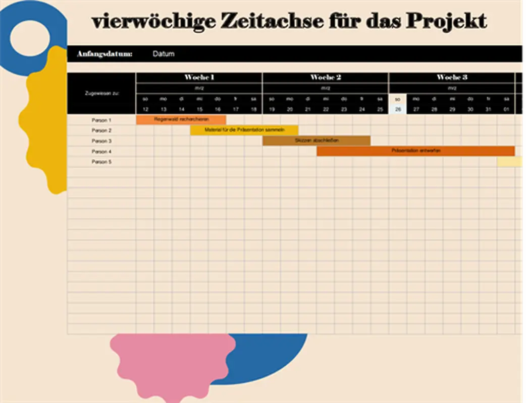 Vierwöchiger Zeitplan für das Projekt vintage retro
