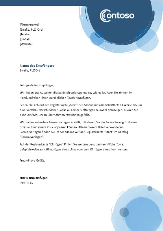 Briefkopf mit blauen Kugeln modern-simple