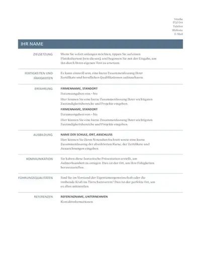 Allgemeiner Lebenslauf (Zeitloses Design)