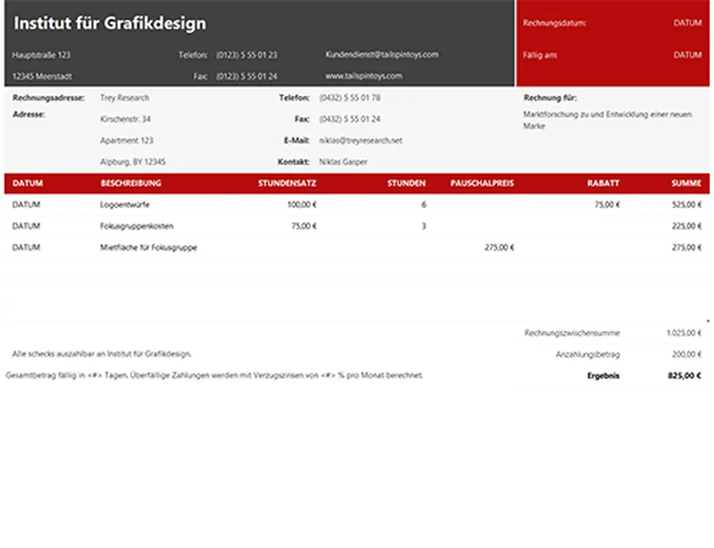 Dienstleistungsrechnung modern simple