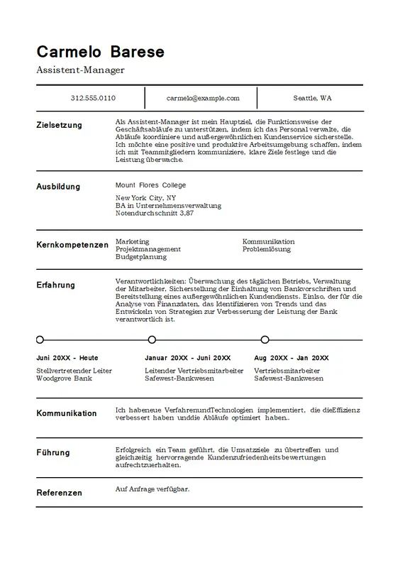 Klassischer Lebenslauf für Führungskräfte