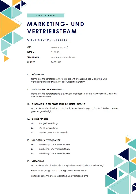 Tagesordnung Dreiecke modern geometric & linear