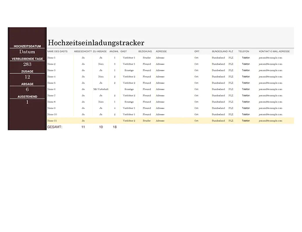 Hochzeitseinladungstracker