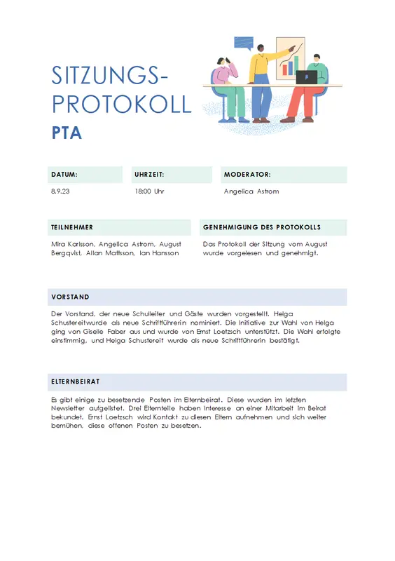 Protokoll für Sitzungen in Bildungseinrichtungen modern simple