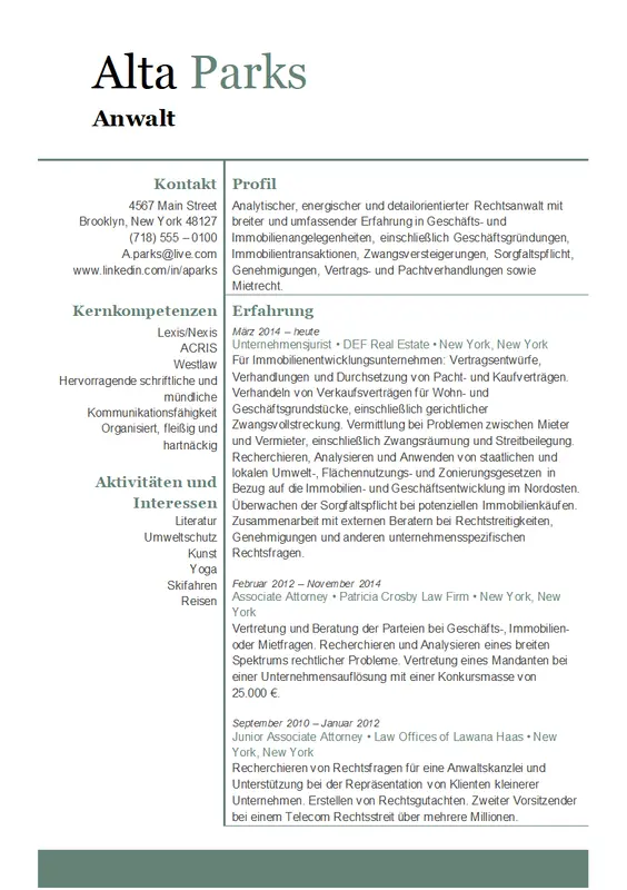 Lebenslauf für Anwälte modern-simple