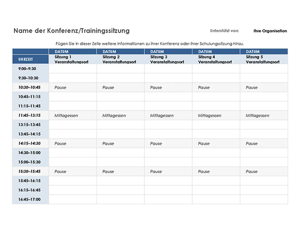 Veranstaltungszeitplan für 5 Tage modern-simple