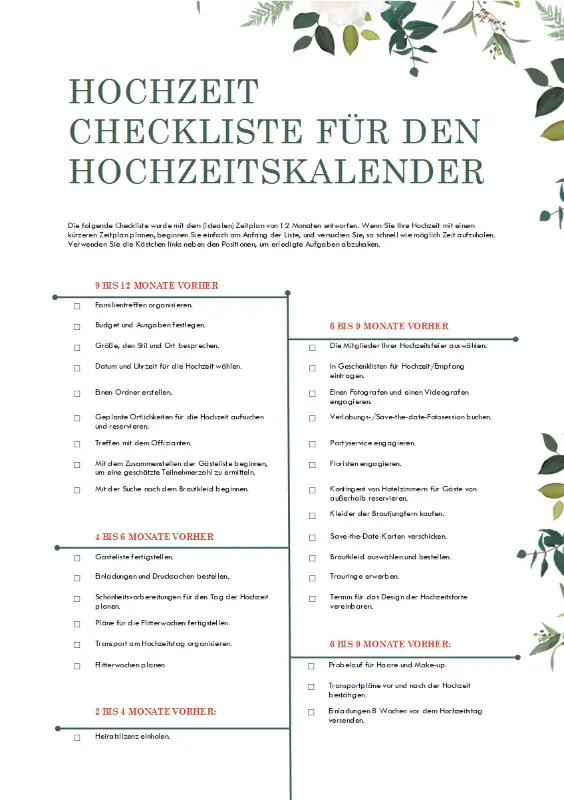 Checkliste für Hochzeit green modern simple