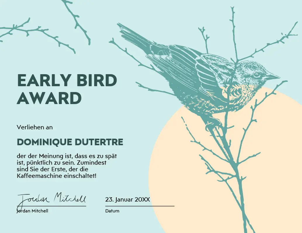 Zertifikat für humorvolle Tierkomik im Vintage-Stil