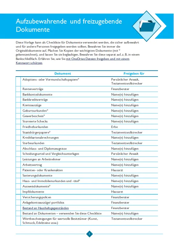 Checkliste für aufzubewahrende und weiterzugebende Dokumente modern simple