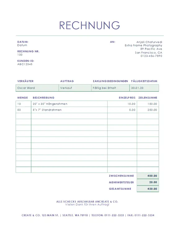 Dienstleistungsrechnung (einfaches Dokument mit Liniendesign) modern simple