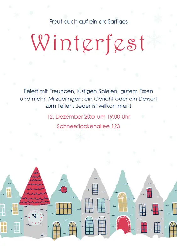 Handzettel für Winterparty whimsical-color-block