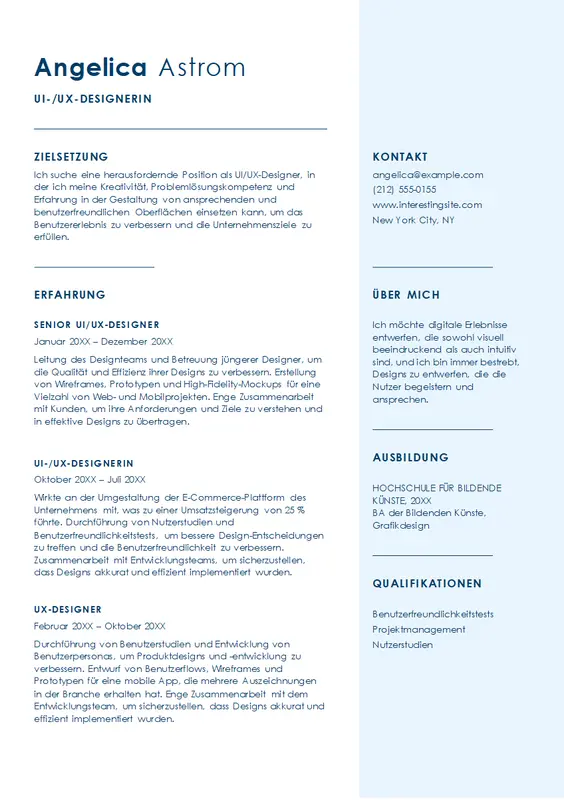 Einfacher Lebenslauf für UI/UX-Designer